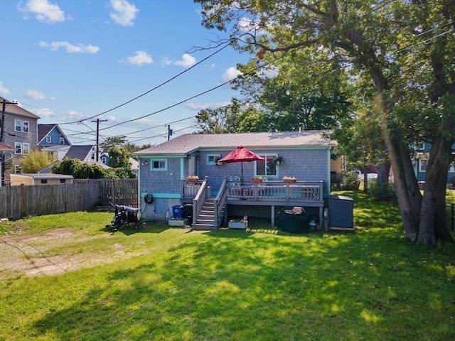 13 Elcott Rd, Quincy, MA 02169 - back of house with a wooden deck and stairway