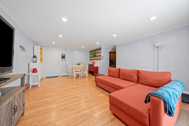 79 Fountain Unit 5, Weymouth, MA 02190 - living room with light wood-style floors, ornamental molding, baseboards, and recessed lighting