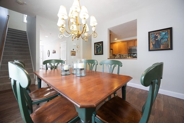 140 Commonwealth Ave Unit 38, North Attleboro, MA 02763 - dining space with stairway, wood finished floors, baseboards, and a chandelier