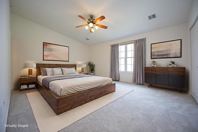 140 Commonwealth Ave Unit 38, North Attleboro, MA 02763 - bedroom with vaulted ceiling, light colored carpet, and a ceiling fan
