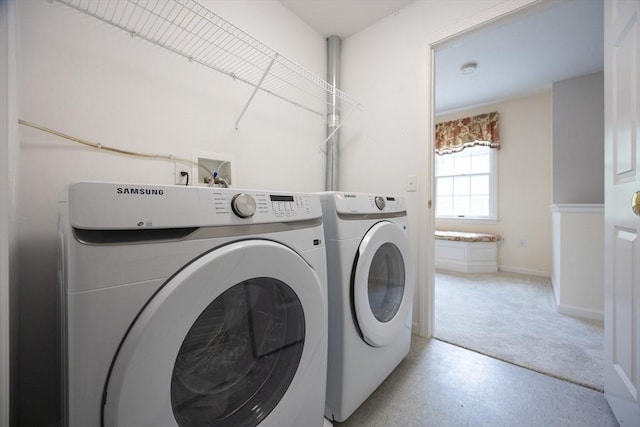 140 Commonwealth Ave Unit 38, North Attleboro, MA 02763 - laundry room featuring washer and clothes dryer, light flooring, and baseboards