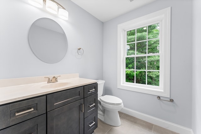 bathroom featuring tile patterned flooring, toilet, and vanity