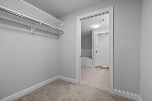 walk in closet featuring visible vents and carpet floors