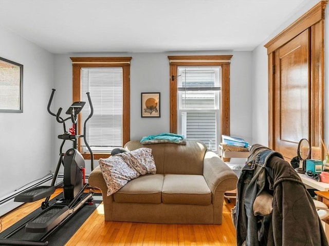 exercise room featuring wood-type flooring