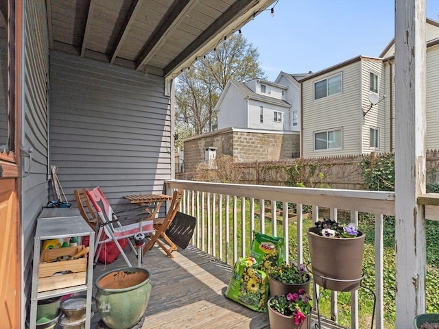 view of wooden balcony featuring a wooden deck