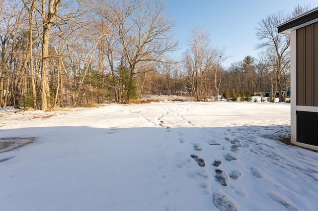 view of yard layered in snow