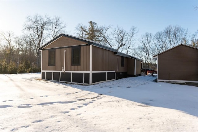 view of snow covered exterior