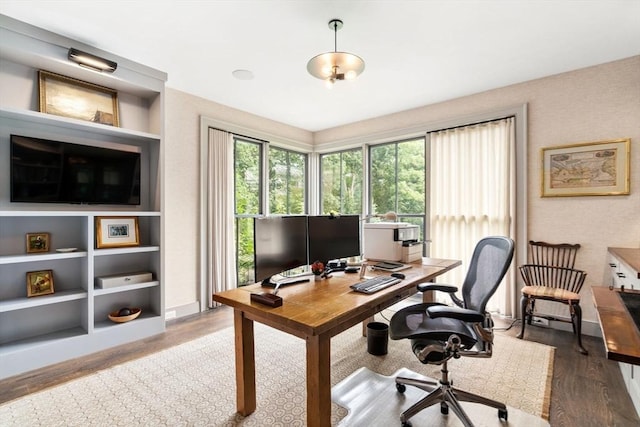 office featuring wood finished floors and baseboards
