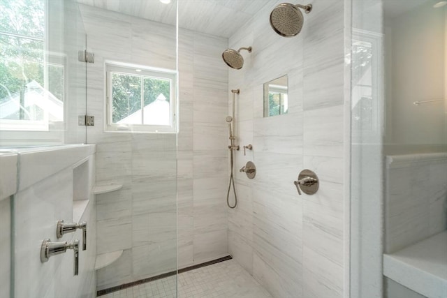 bathroom featuring a shower stall and a healthy amount of sunlight