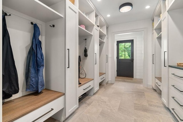 mudroom featuring recessed lighting