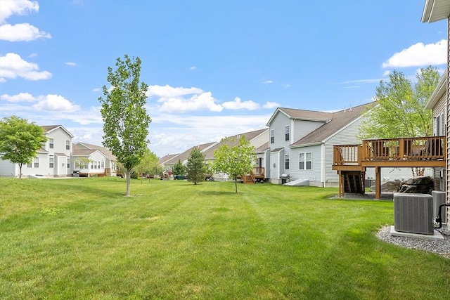 123 Skyline Dr Unit 123, Acton, MA 01720 - view of grassy yard featuring central AC unit, a residential view, and a deck