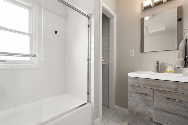 21 Glenley Ter, Boston, MA 02135 - bathroom with vanity, tile patterned flooring, and enclosed tub / shower combo