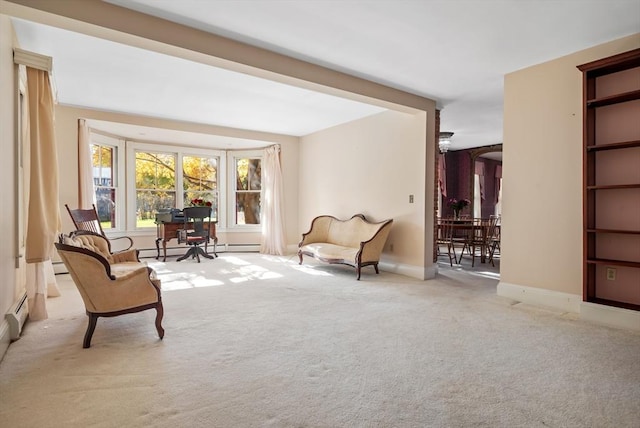 41 Bulkley, Williamstown, MA 01267 - living area featuring carpet flooring, baseboards, an office area, and a baseboard radiator