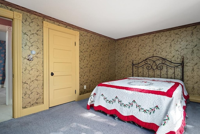 41 Bulkley, Williamstown, MA 01267 - bedroom featuring carpet flooring, crown molding, and wallpapered walls