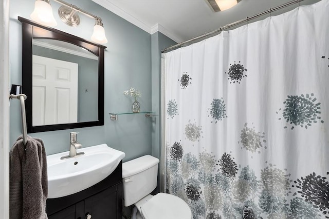 7 Perkins Row, Topsfield, MA 01983 - bathroom featuring vanity, ornamental molding, and a shower with curtain