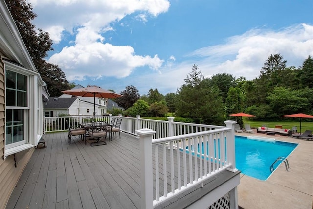 7 Perkins Row, Topsfield, MA 01983 - view of swimming pool with outdoor dining area and a wooden deck