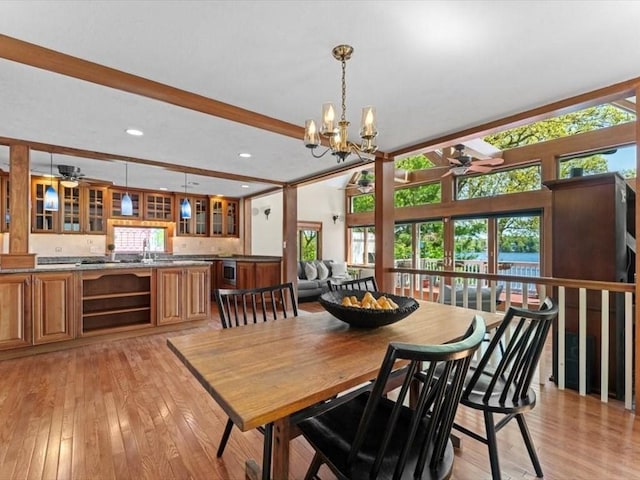 91 Lake Shore Dr, West Brookfield, MA 01585 - dining room with a ceiling fan, plenty of natural light, light wood finished floors, and recessed lighting