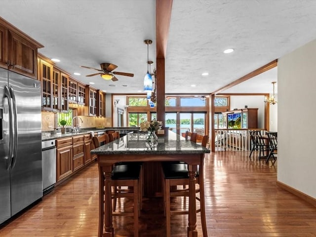 91 Lake Shore Dr, West Brookfield, MA 01585 - dining area featuring a ceiling fan, wood-type flooring, baseboards, and recessed lighting