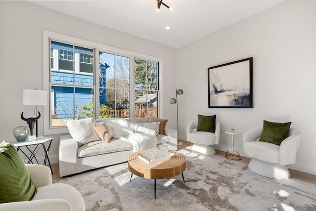 sitting room with light hardwood / wood-style floors