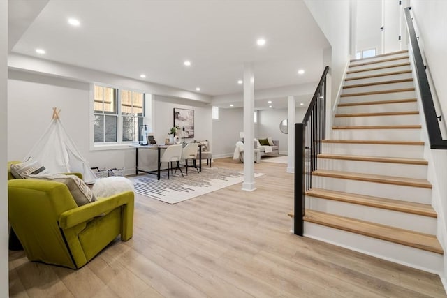 interior space with light hardwood / wood-style floors