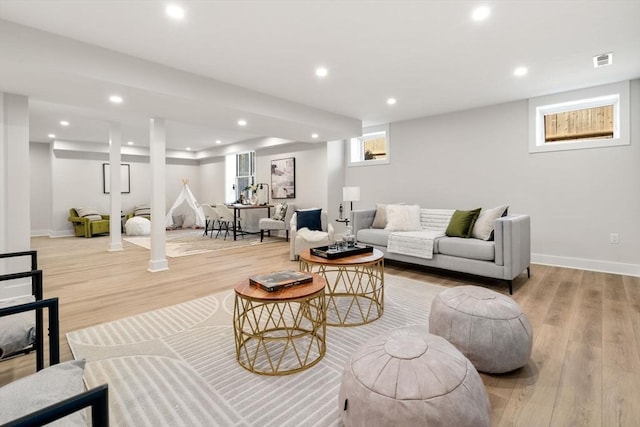 living room with light wood-type flooring