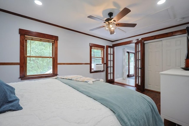 5 Tucker Park, Pepperell, MA 01463 - bedroom featuring crown molding, recessed lighting, cooling unit, dark wood finished floors, and a ceiling fan