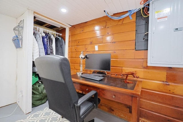 5 Tucker Park, Pepperell, MA 01463 - office with electric panel, wooden walls, and recessed lighting