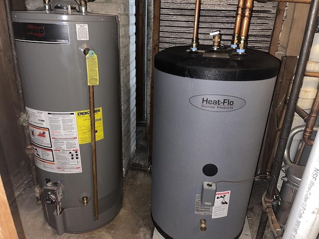 utility room featuring water heater and gas water heater