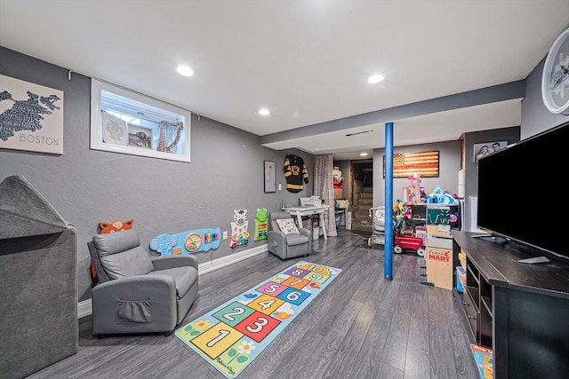 864 Front St, Weymouth, MA 02190 - recreation room featuring wood finished floors, baseboards, and recessed lighting