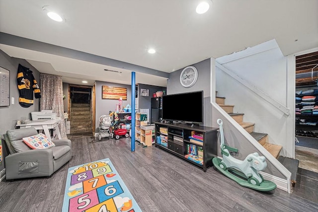 864 Front St, Weymouth, MA 02190 - living area with stairs, wood finished floors, and recessed lighting