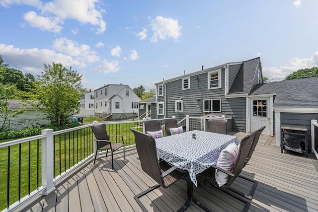 864 Front St, Weymouth, MA 02190 - wooden deck featuring a lawn, a residential view, and outdoor dining area