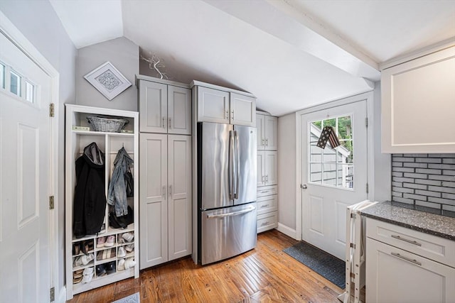 864 Front St, Weymouth, MA 02190 - mudroom with vaulted ceiling, light wood finished floors, and baseboards