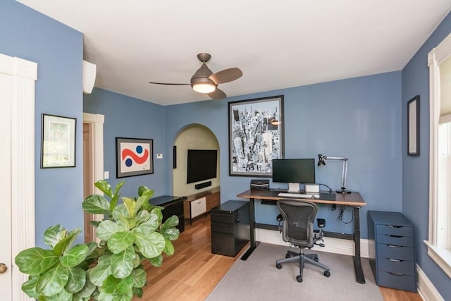 75 Lyman Rd, Northampton, MA 01060 - home office featuring wood finished floors, a ceiling fan, and baseboards
