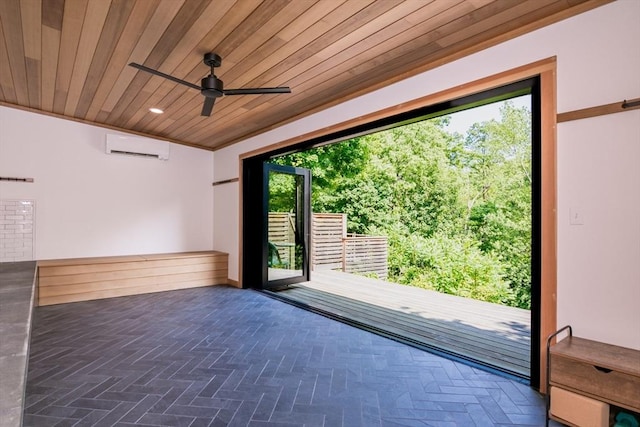 75 Lyman Rd, Northampton, MA 01060 - unfurnished bedroom featuring wood ceiling, access to outside, a wall mounted AC, and a ceiling fan