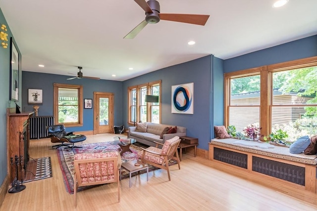 75 Lyman Rd, Northampton, MA 01060 - living room featuring a ceiling fan, wood finished floors, baseboards, healthy amount of natural light, and recessed lighting