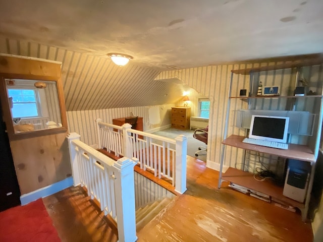 additional living space featuring wood-type flooring and vaulted ceiling