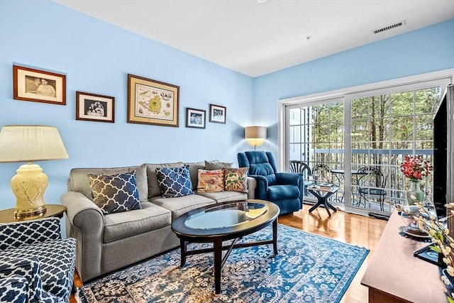 living room with hardwood / wood-style floors