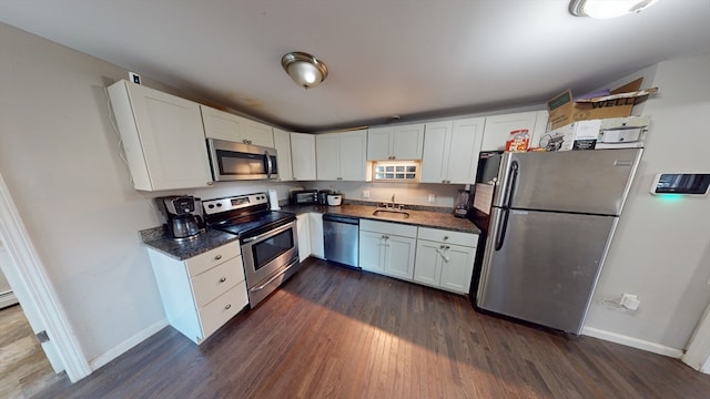 kitchen with white cabinetry, dark hardwood / wood-style flooring, sink, and stainless steel appliances