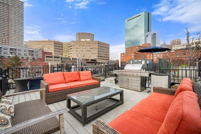 view of patio / terrace with outdoor lounge area and area for grilling