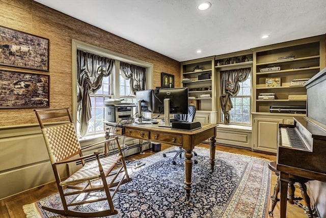 office space featuring recessed lighting and light wood-type flooring