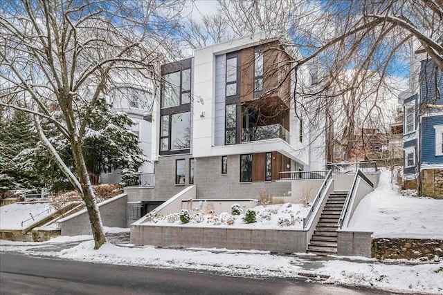 view of snow covered building