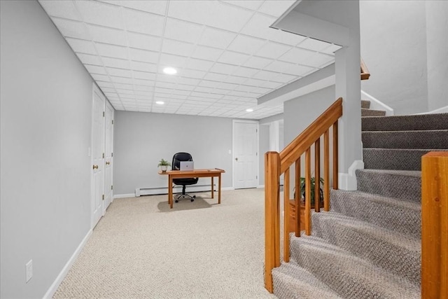 17 Fiddleneck Ln, Southborough, MA 01772 - office featuring carpet, baseboards, recessed lighting, a baseboard radiator, and a paneled ceiling