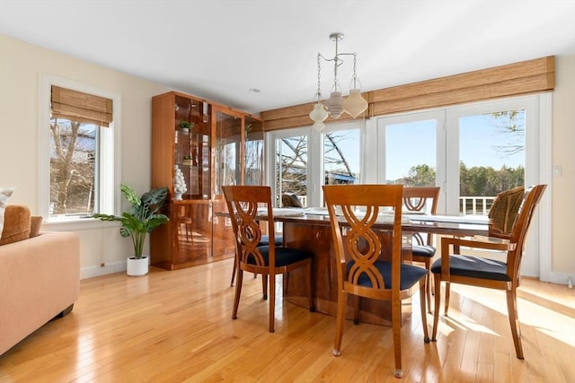 dining area with a healthy amount of sunlight and light hardwood / wood-style flooring