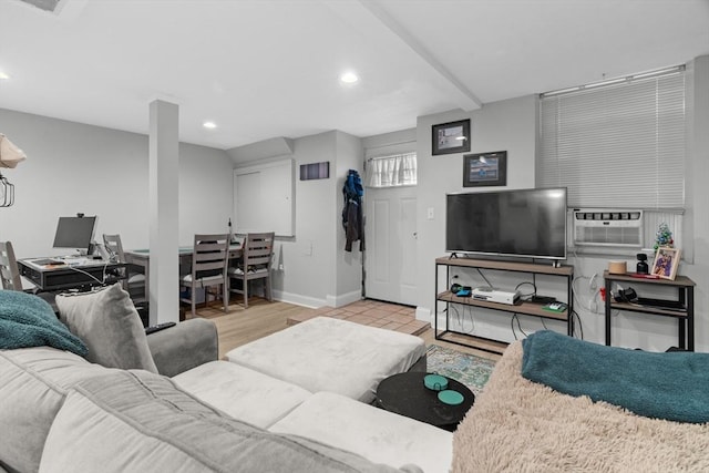 314 W 4th Unit 1, Boston, MA 02127 - living area featuring recessed lighting, wood finished floors, and cooling unit