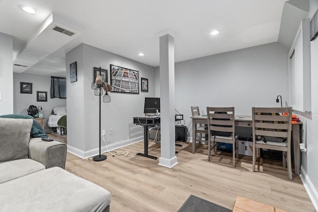 314 W 4th Unit 1, Boston, MA 02127 - living area with light wood-style flooring, recessed lighting, and a desk