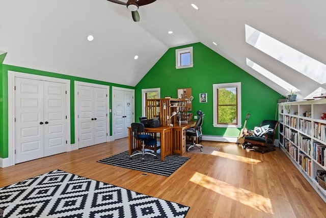 18 Hill St, Lexington, MA 02421 - office featuring a skylight, wood finished floors, lofted ceiling, a baseboard radiator, and baseboards