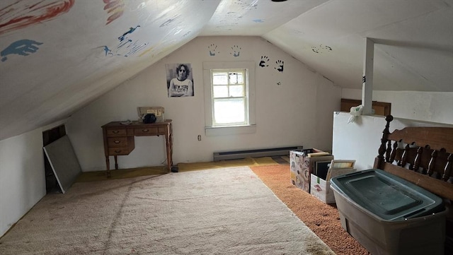 10 Arbutus Rd, Worcester, MA 01606 - additional living space with a baseboard radiator, vaulted ceiling, and carpet flooring