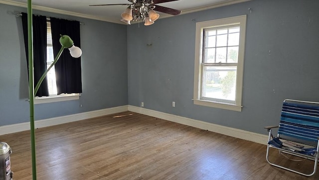 10 Arbutus Rd, Worcester, MA 01606 - spare room with plenty of natural light, wood finished floors, ornamental molding, a ceiling fan, and baseboards