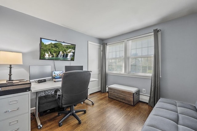 home office featuring dark wood-style floors