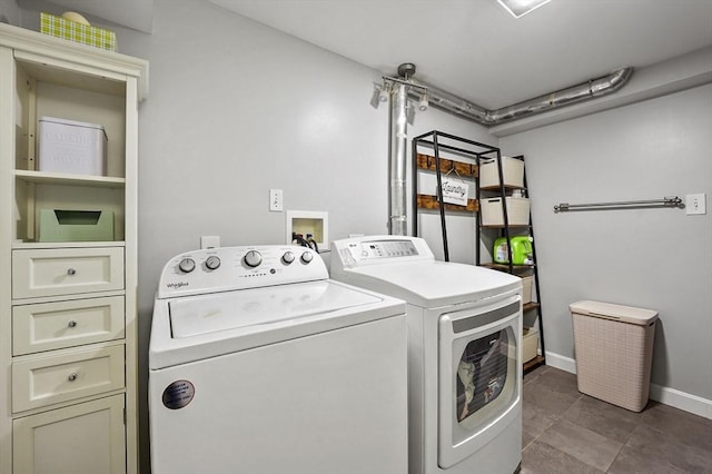 laundry room with baseboards, laundry area, and independent washer and dryer